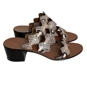 Chloe Women's Python Embossed Chunky Heel Sandals Size 39.5 Leather Scalloped